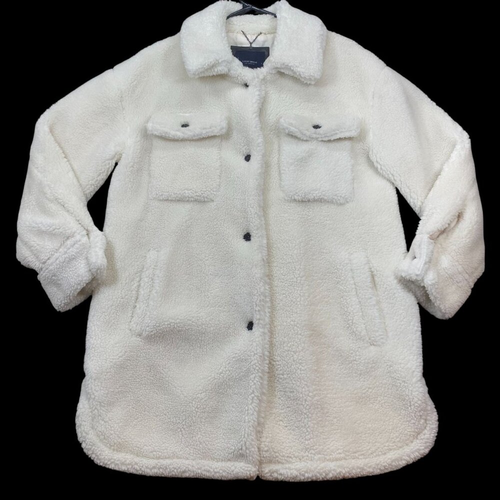 Lucky Brand Womens Faux Fur Coat With Front Pockets & Button Closure - Size L
